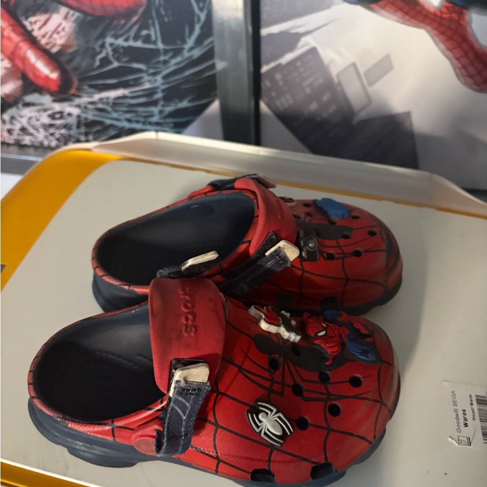 CROCS Kids Spider-Themed Clogs - Red and Black